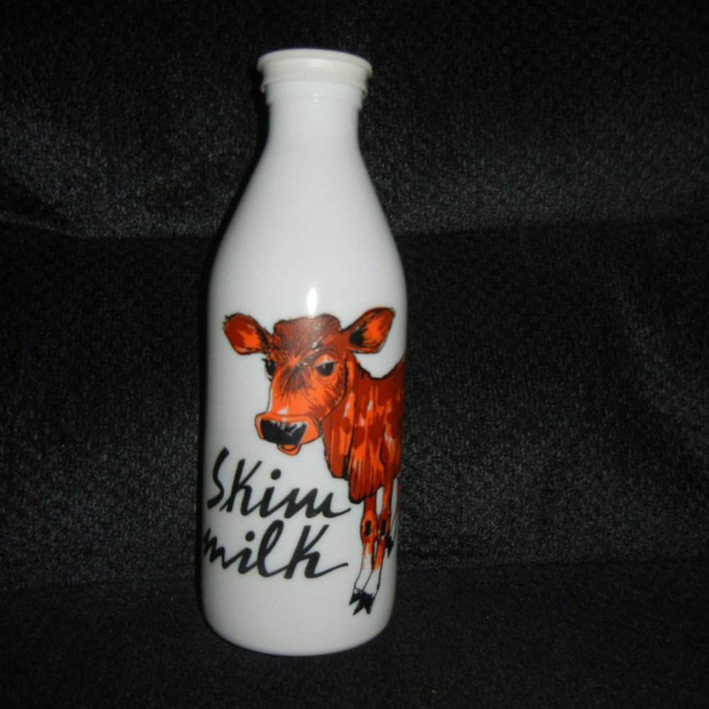 Vintage Egizia Bottle with  Skim Milk Brown Cow & Lid  RARE